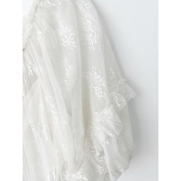 NWT Anthropologie Let Me Be Short-Sleeve Ruffle Maxi Dress L Lace White Romantic - Picture 7 of 11